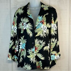 Vintage Womens Linen Blend Blazer Jacket Sz‎ 12 Buttons Pockets Beachy 90s Tiki